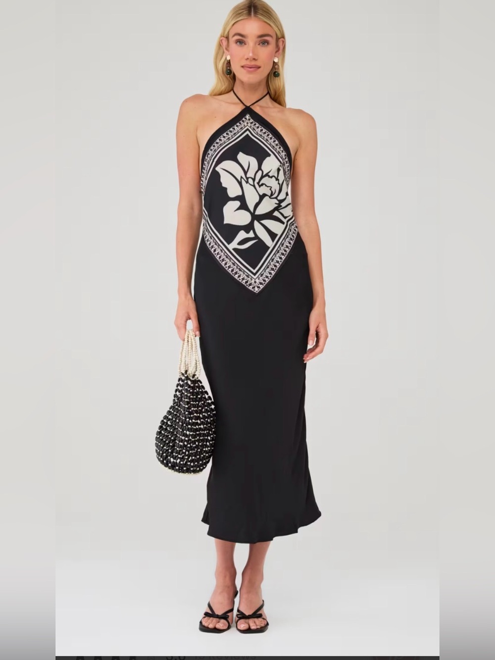 Citrine Free People Black Midi Dress with White Floral Panel